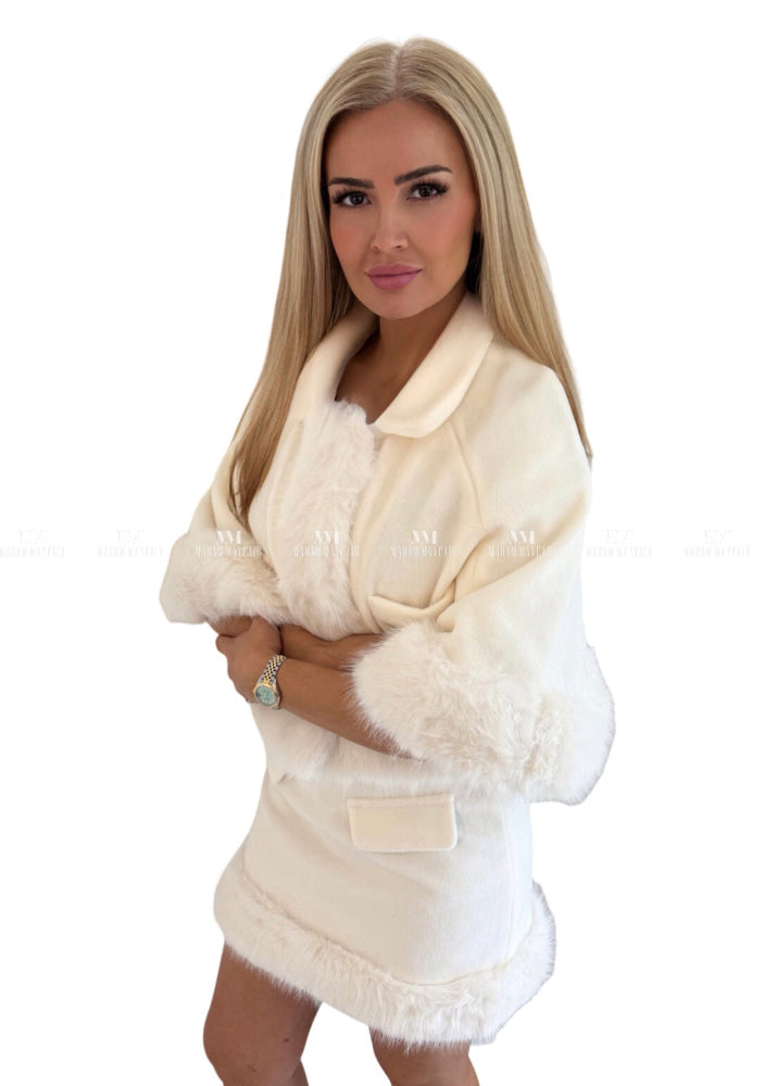 Angelica Faux Fur Cape Suit
