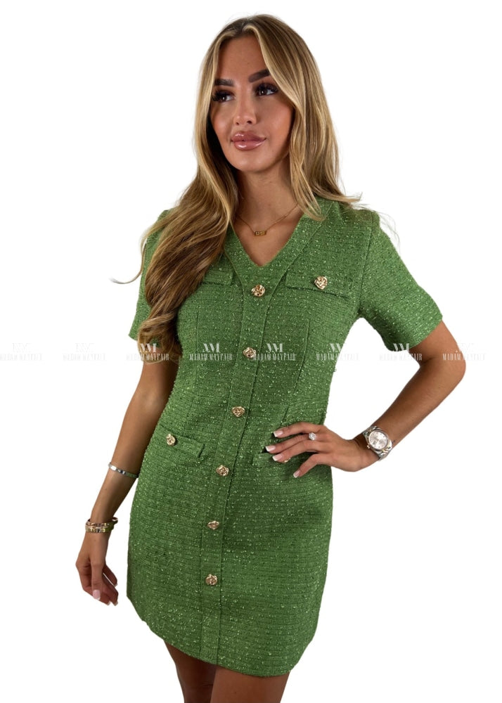 Amy Sparkle Green Tweed Dress Two Piece Sets