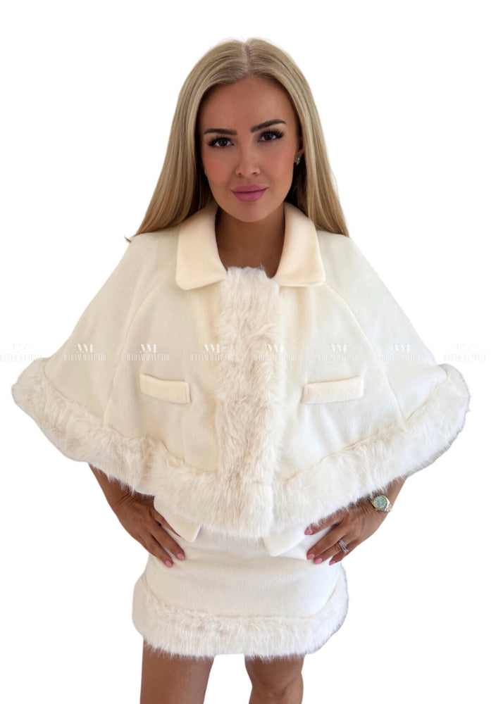 Angelica Faux Fur Cape Suit