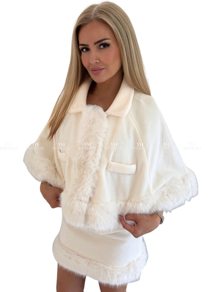 Angelica Faux Fur Cape Suit