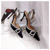 Black Satin Diamante Bow Shoes