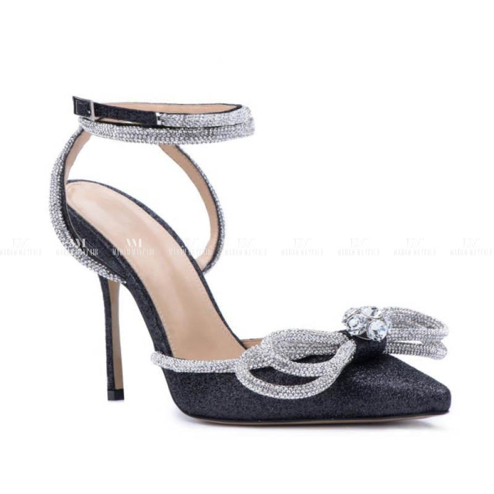 Black Satin Diamante Bow Shoes Uk 36
