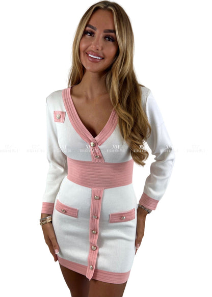 Coco Pink & White Bodycon Dress Dresses