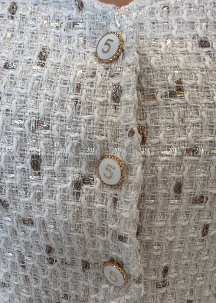 Kitty White Shimmer Tweed Dress Suit