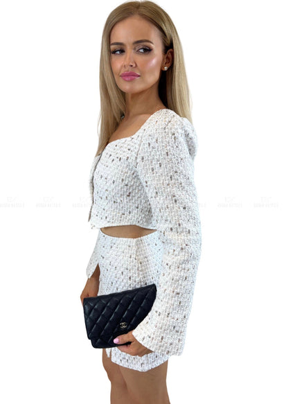 Kitty White Shimmer Tweed Dress Suit Uk 6