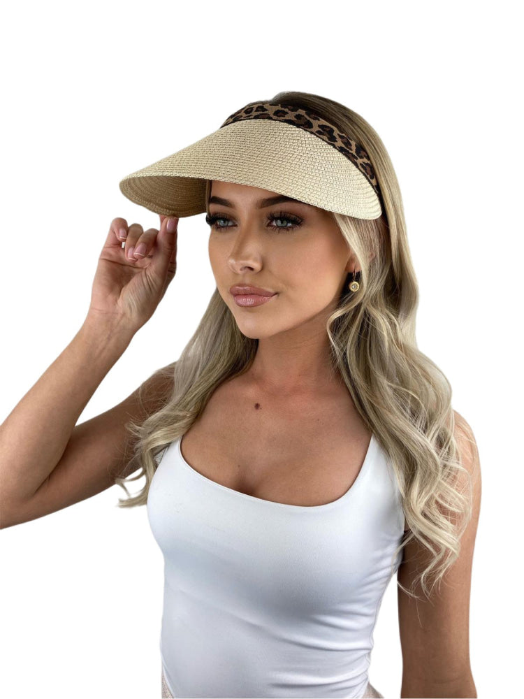 Leopard Print Summer Straw Visor Accessories