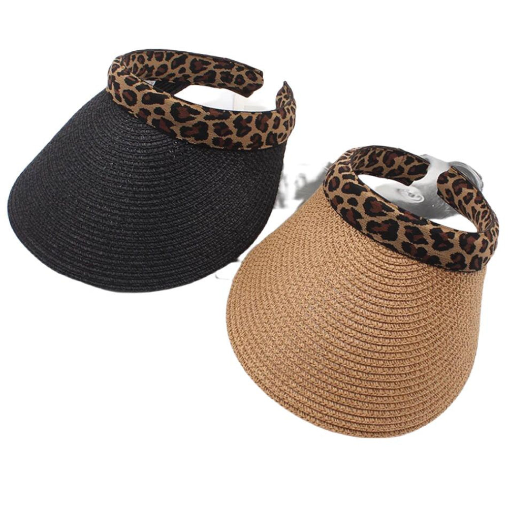 Leopard Print Summer Straw Visor Accessories