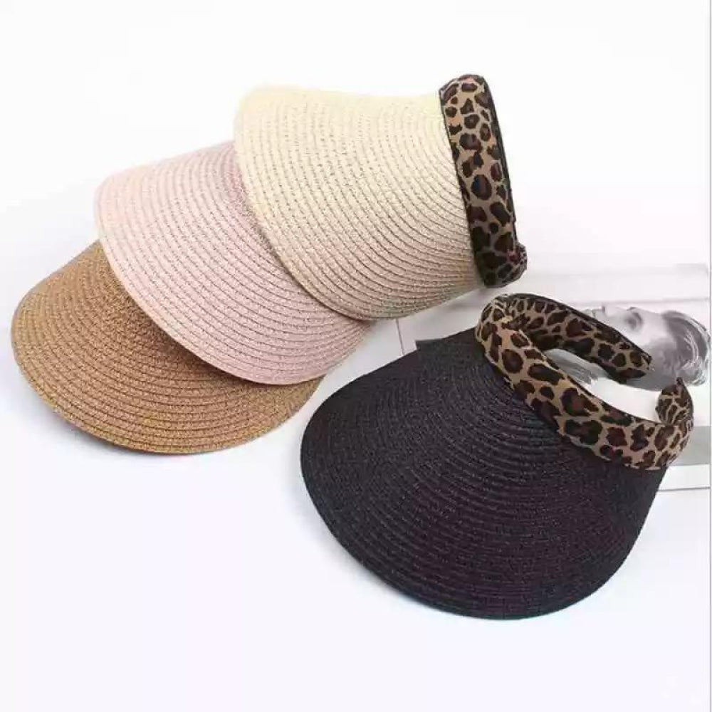 Leopard Print Summer Straw Visor Accessories