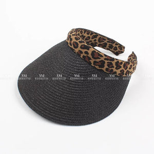 Leopard Print Summer Straw Visor Black Accessories