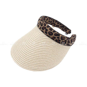 Leopard Print Summer Straw Visor Cream Accessories