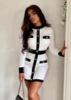 Nigella Monochrome Long Sleeve Bodycon Dress Dresses