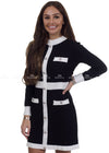 Nigella Monochrome Long Sleeve Bodycon Dress Dresses