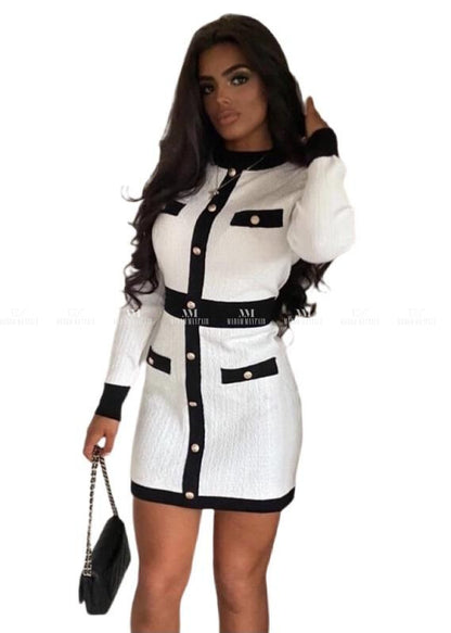 Nigella Monochrome Long Sleeve Bodycon Dress Dresses