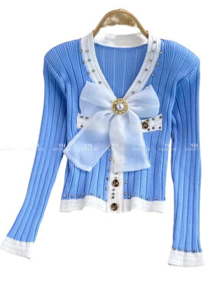 Petra Jewelled Monochrome Cardigan Blue Jumper