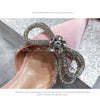 Pink Satin Diamante Bow Shoes