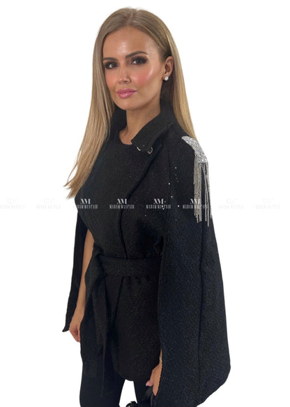 Reese Black Sequin Cape Tops