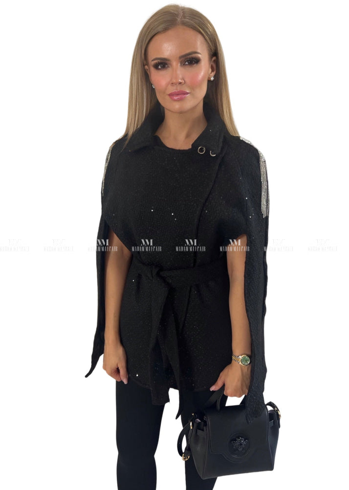 Reese Black Sequin Cape Tops