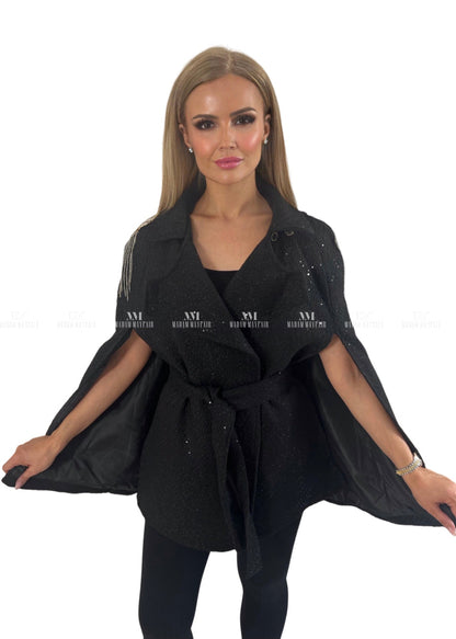 Reese Black Sequin Cape Tops