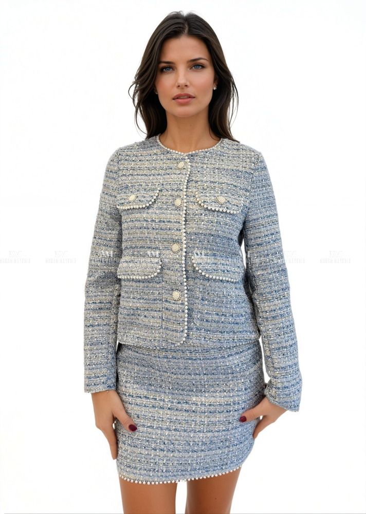 Saskia Blue Tweed Suit Co Ords