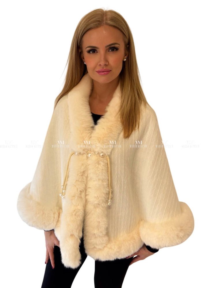 Suzy Cream Fur Trim Cape