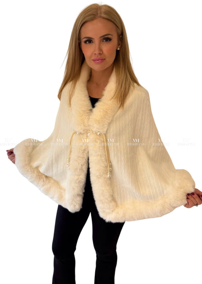 Suzy Cream Fur Trim Cape