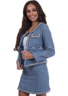 Taylor Jewelled Blue Tweed Suit Jacket