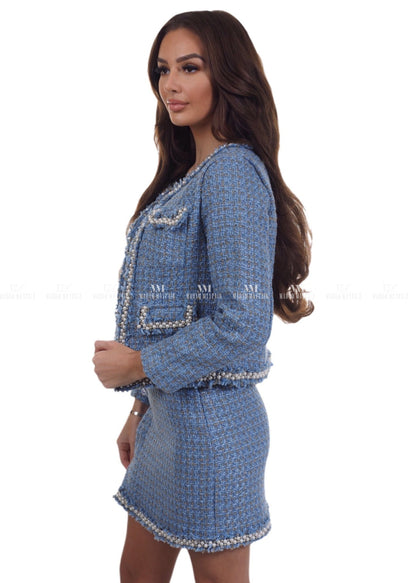 Taylor Jewelled Blue Tweed Suit Jacket