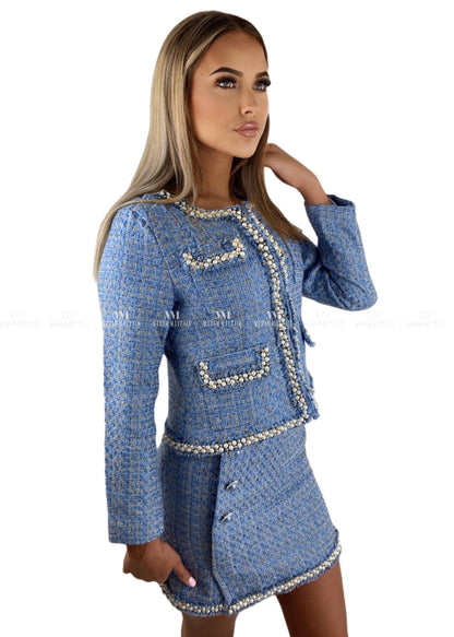 Taylor Jewelled Blue Tweed Suit Jacket