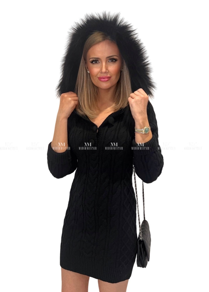 Abbey Black Cable Knit Dress