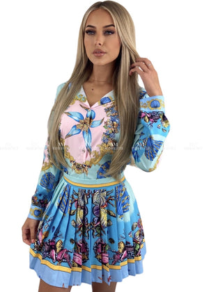 Ariel Scarf Pattern Blouse & Skirt Set