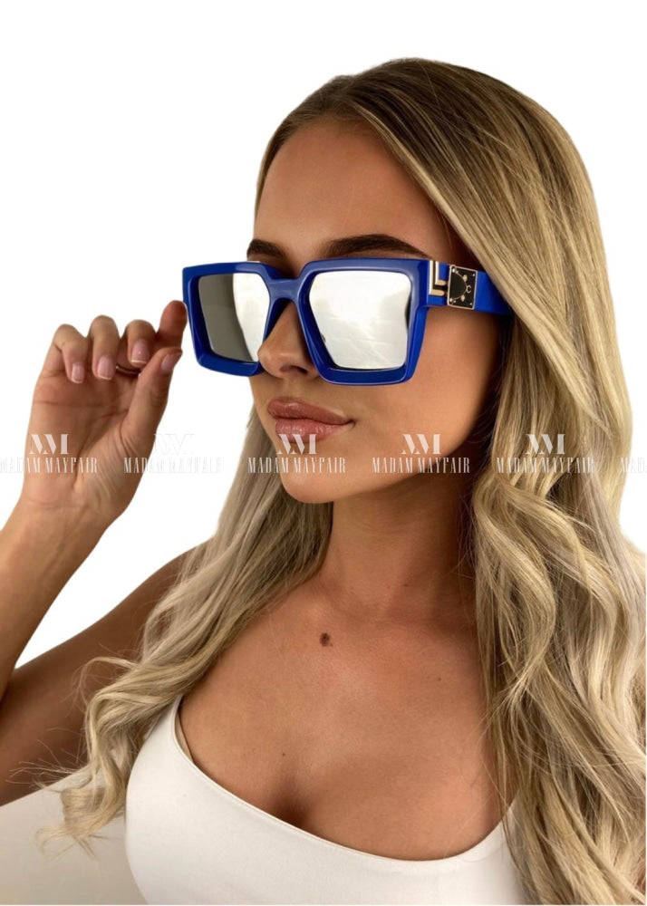 Blue Mirror Lens Oversized Sunglasses – Madam Mayfair | Sonnenbrillen