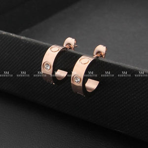 Love Embossed Diamanté Hoop Earrings Rose Gold Accessories Jewellery