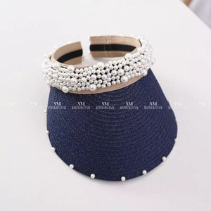 Summer Pearl Straw Visor Navy Blue Accessories